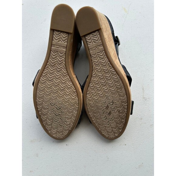 TOMS Women's Black Denim Sienna Cork Wedges Open Toe Criss Cross Sandals 8.5 - Picture 5 of 7